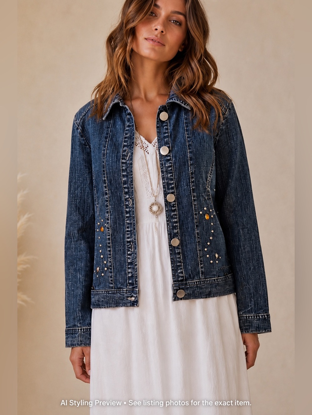 Simon Chang Vintage Y2K Embellished Denim Jacket Women’s 10/12 Studded